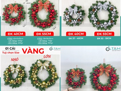 Vòng nguyệt quế Noel nhiều châu ĐK 40 - 55cm [Cổ điển - 3 màu] VNGQ-X-46
